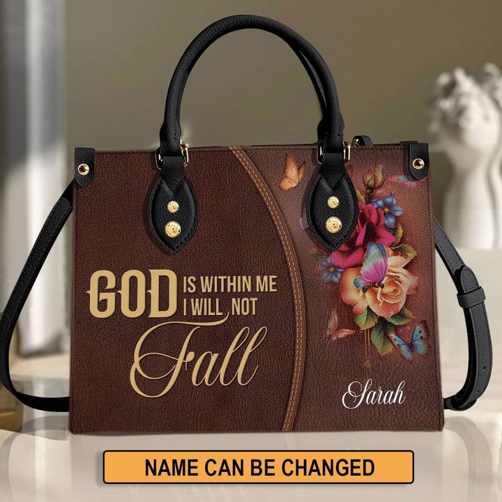 Pretty Flower Leather Handbag - God Is Within Me I Will Not Fall NUH263 - 1