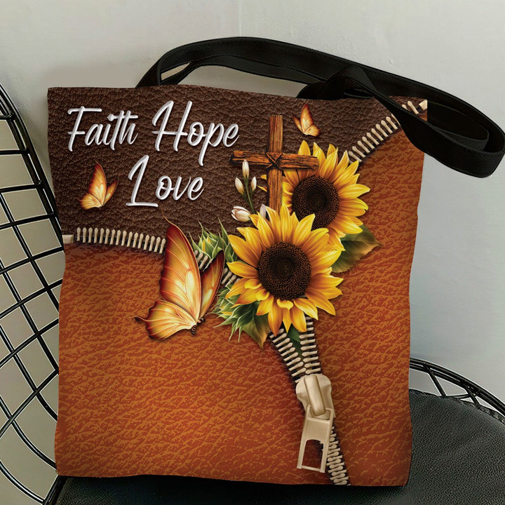 Faith Hope Love - Beautiful Sunflower Tote Bag NH127 - 1