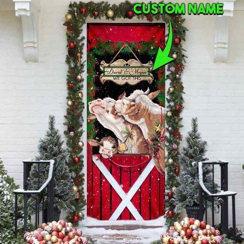 Personalized Cattle Christmas You &amp; Me We Got This Door Cover ANM04