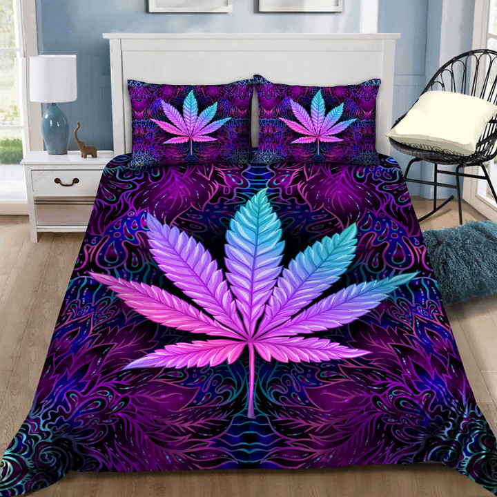 420 Colorful Symbols Purple Blue Neon Leaf Bedding Set NTH95