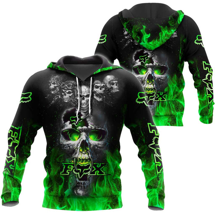 FX Racing Art Green Skull Fire Clothes 3D Printing NTH264