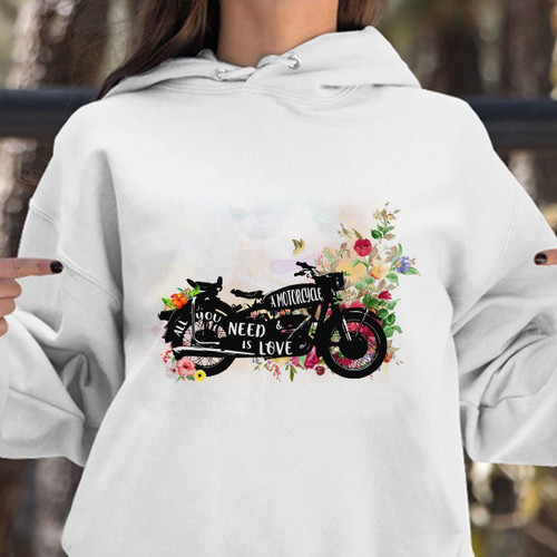 Motorcycle Biker Apparel Motorcycle All You Need Is Love Full Size in White Gray - Standard Hoodie