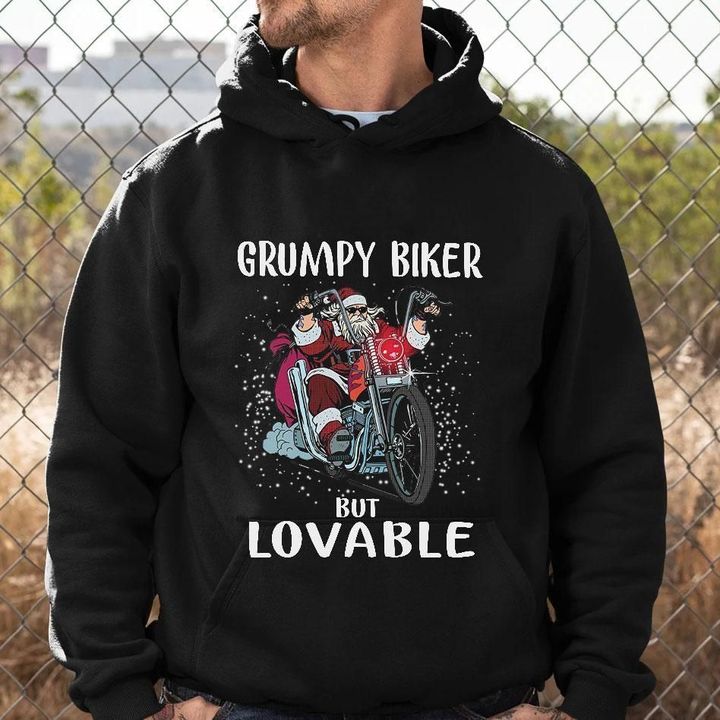 BeKingArt Motorcycle Biker Apparel Santa Christmas Grumpy But Loveable Full Size in Dark - Standard Hoodie