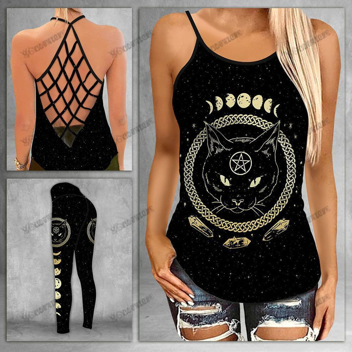 Cat Witch Moon Criss-cross Tanktop and Legging set (buy both for 10% discount)