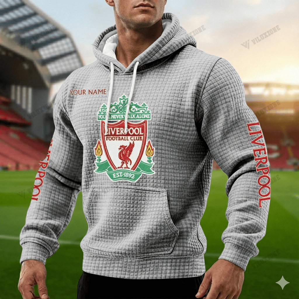 Textures Lfc LFC Custom Name Sublimated Hoodie - Red Quilted Texture Supporters Wea ...