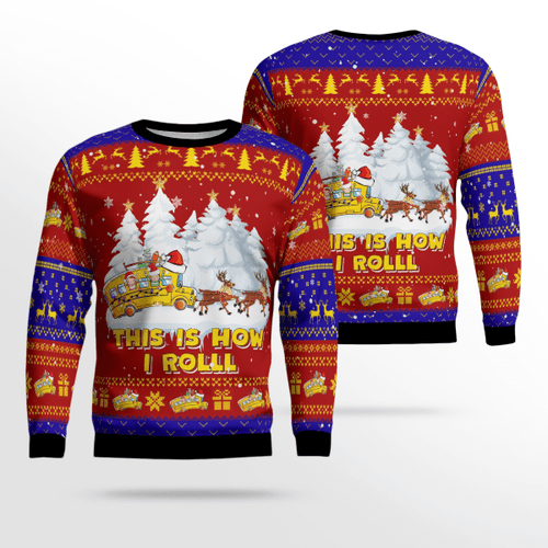 NLMP1611BC09 School Bus This Is How I Roll Christmas AOP Sweater