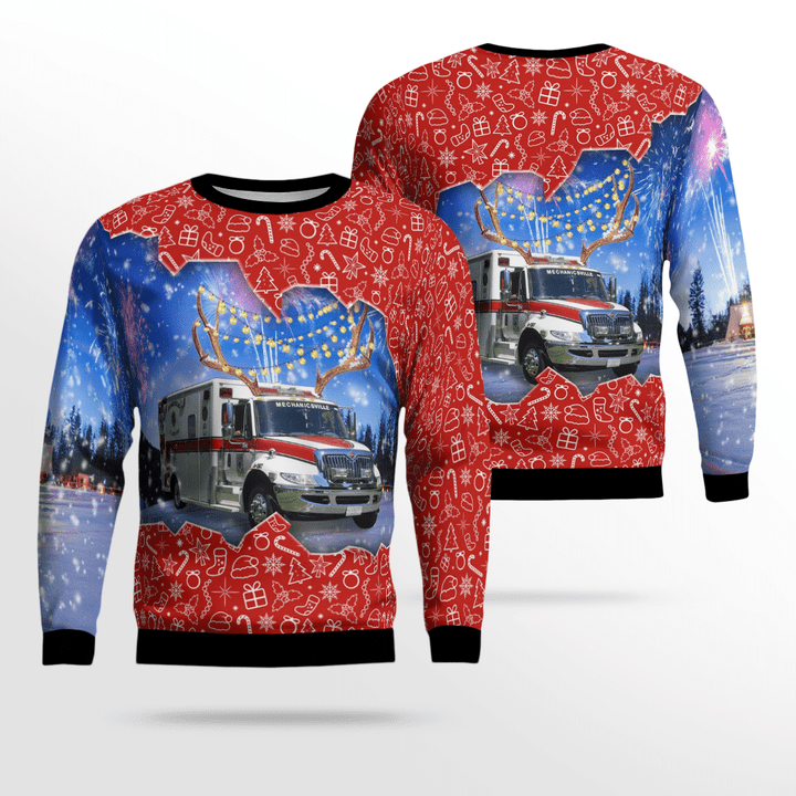 DLTT1311BC07 St. Mary's County, Maryland, Mechanicsville Volunteer Rescue Squad Christmas Sweater 3D