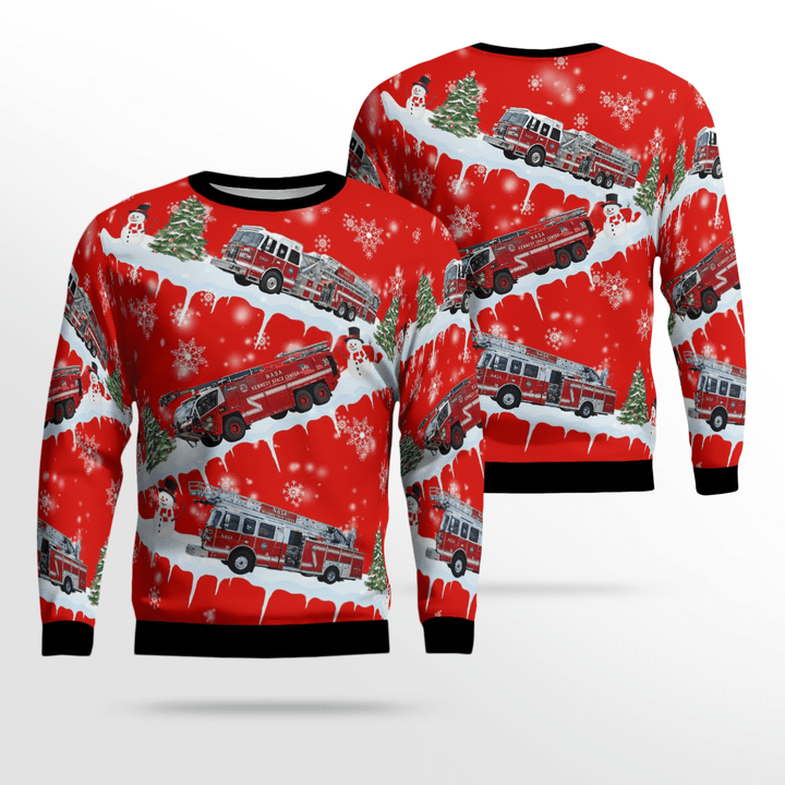 DLTT01311BC04 Kennedy Space Center, Florida, NASA Kennedy Space Center Fire Rescue Christmas Sweater 3D