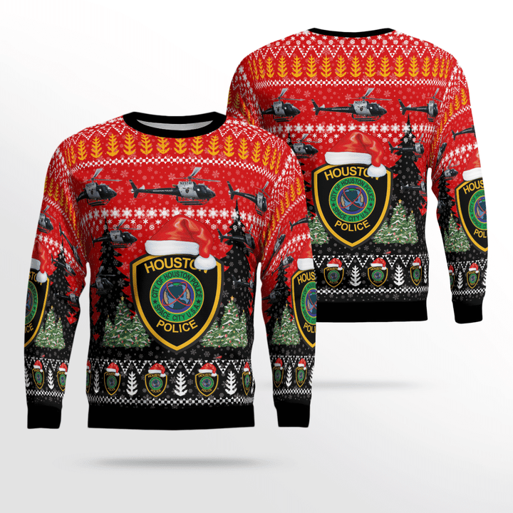 TRQD1511BC05 Houston, Texas, Houston Police Department H125 Helicopter Christmas Sweater 3D