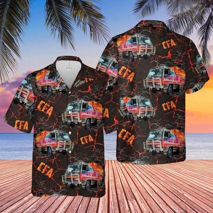 TNQD0305BC03 Victoria Fire Service Trucks Short Sleeve Hawaiian Shirt