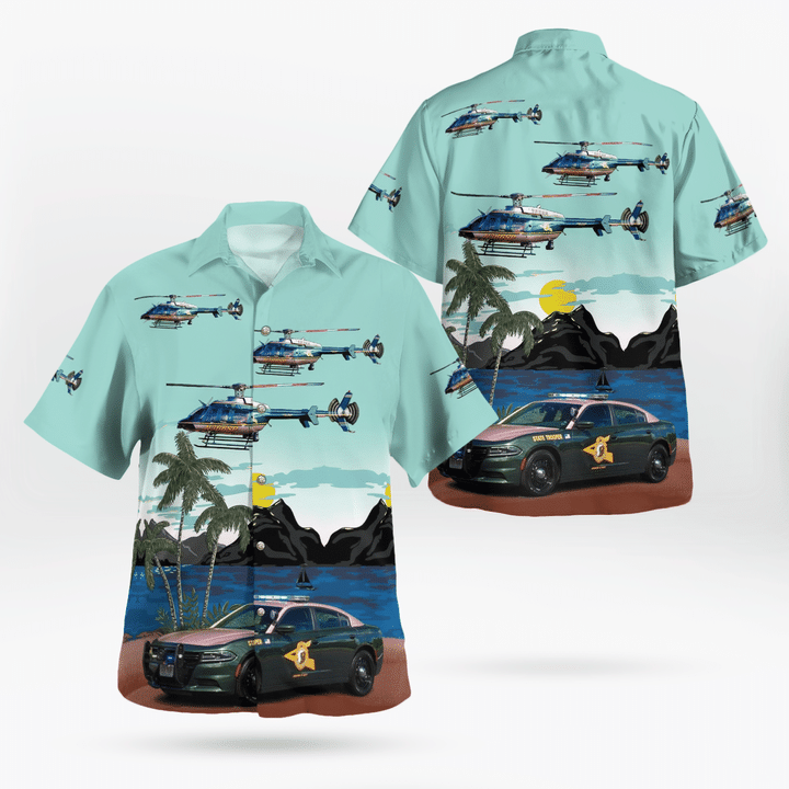 NLMP1810BC06 New Hampshire State Police Dodge Charger Pursuit & Bell 407 Helicopter Hawaiian Shirt