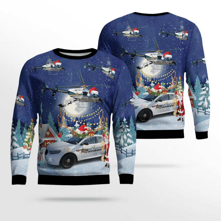 NLSI0110BC16 Volusia County Sheriff Bell 407 & Ford Police Interceptor Christmas AOP Sweater