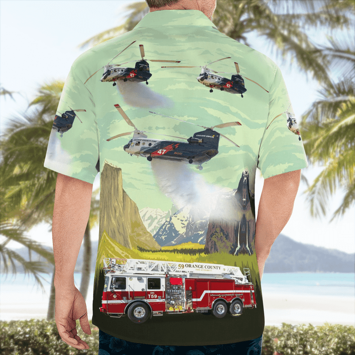 NLSI1403BG12 Orange County Fire Authority Chinook CH-47s Helitanker& Fire Truck 59 Hawaiian Shirt