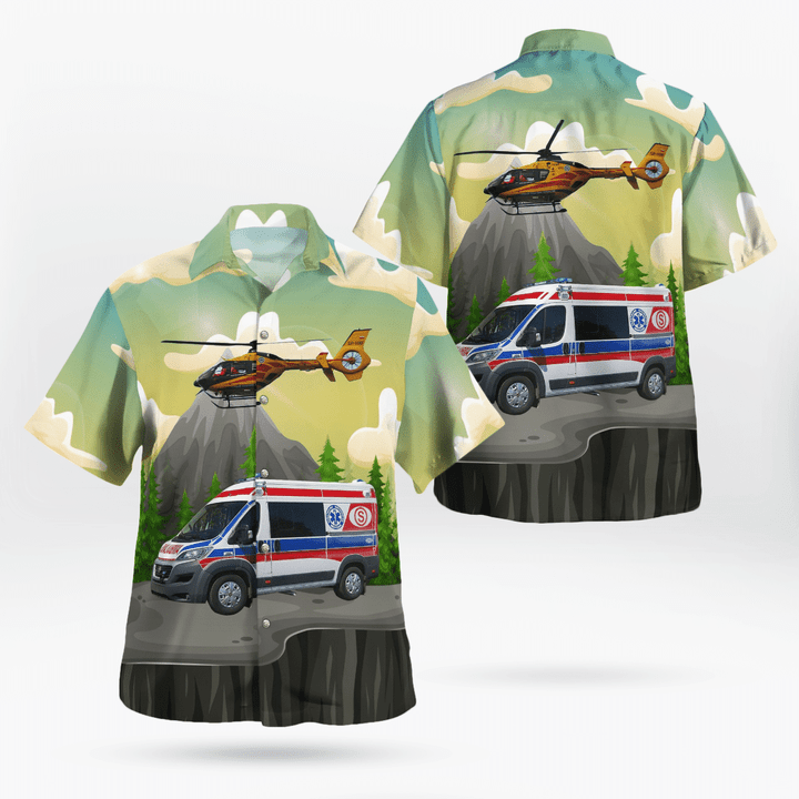DLTT0305BG08 Poland, Państwowe Ratownictwo Medyczne (PRM) Ambulance And Eurocopter EC135 Hawaiian Shirtn Shirt
