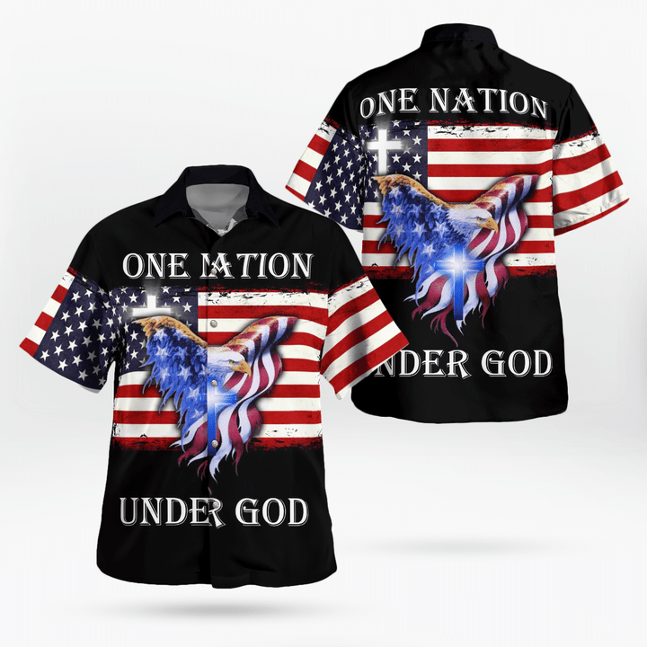 NLMP0405BG02 One Nation Under God American Eagle Grommet Flag Hawaiian Shirt