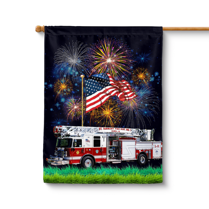 TRMP0505BG06 Slidell, Louisiana, St. Tammany Fire Protection District #1 4th Of July Portrait House Flag