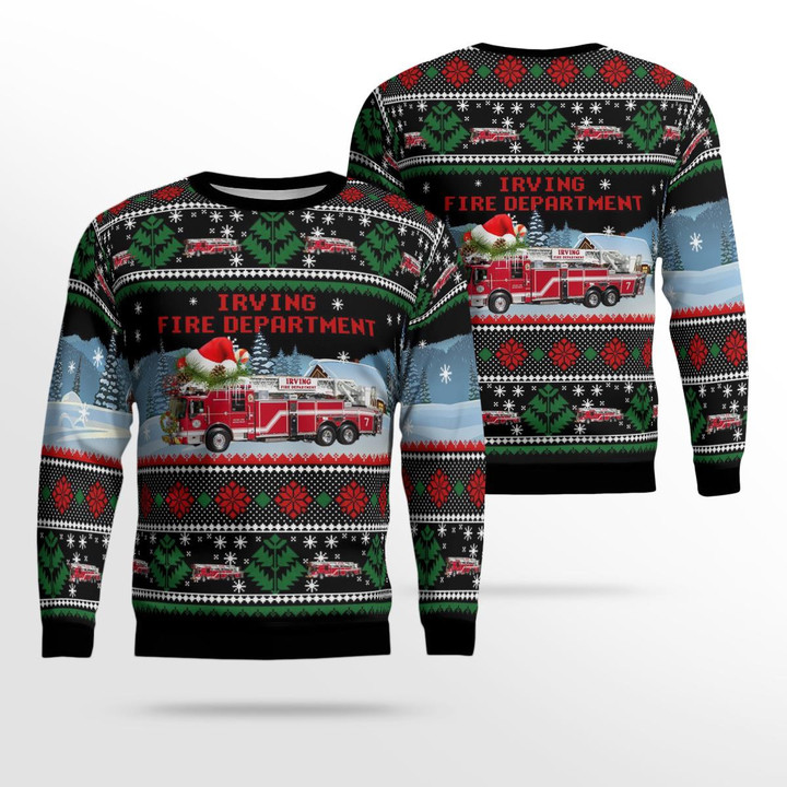 DLSI2909BC08 Texas, Irving Fire Department AOP Ugly Sweater