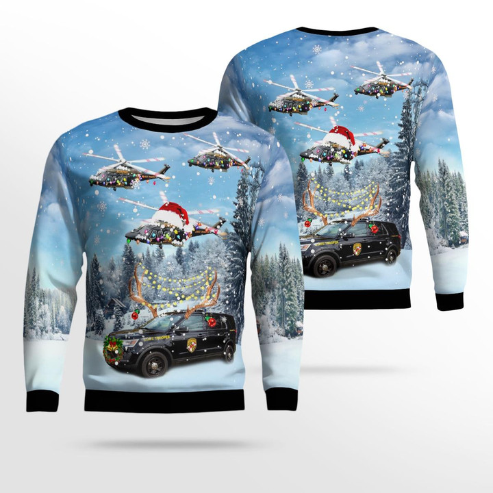 DLMP1210BC04 Maryland State Police Car And AgustaWestland AW139 Helicopter AOP Ugly Sweater