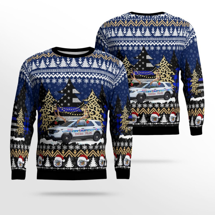 NLSI1711BC12 Chicago Police Department CPD Ford Interceptor Utility Christmas AOP Ugly Sweater