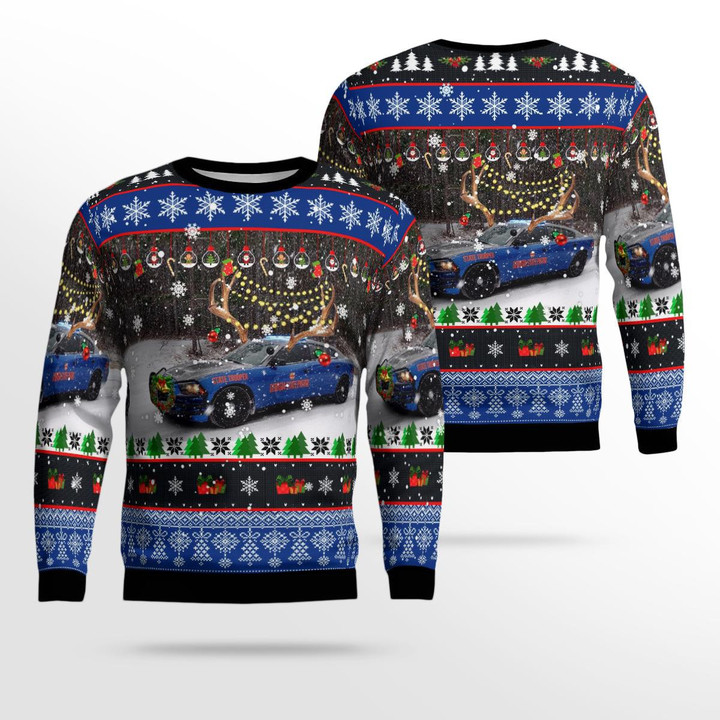 NLMP0910BC13 Georgia State Patrol Blue Charger Pursuit Christmas AOP  Ugly Sweater
