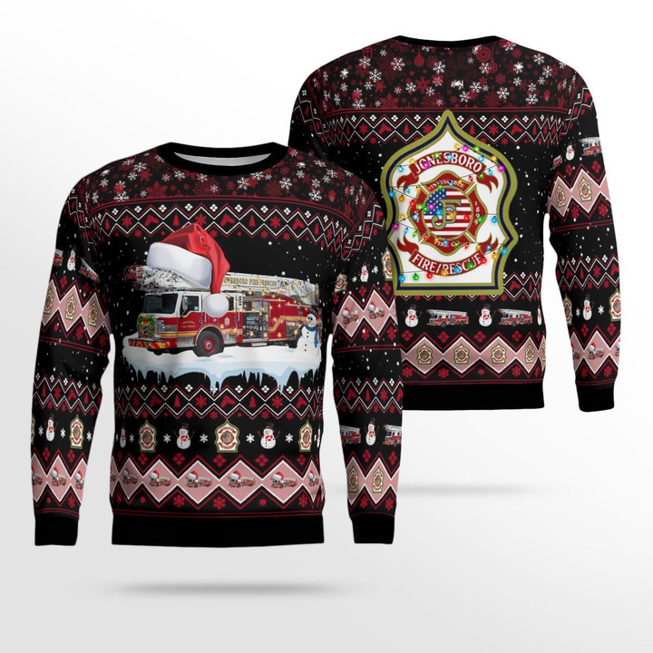 NLMP2211BC02 Arkansas, Jonesboro Fire Department Christmas AOP Ugly Sweater