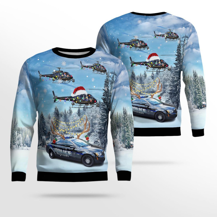 DeKalb County Police Department Eurocopter AS 350 BS A-Star Helicopter & Car Christmas AOP Ugly Sweater NLMP0112BC09