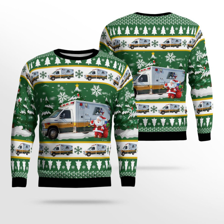 Acadian Ambulance Texas Ford E-450 Ambulance Christmas Ugly Sweater 3D DLTT2911BC12