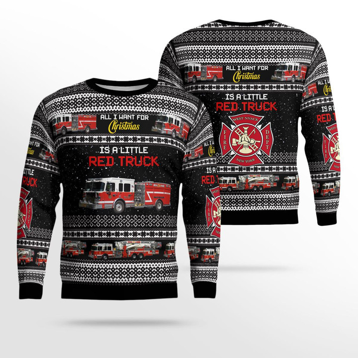 West Nyack, New York, West-Nyack Fire-Department Christmas Ugly Sweater 3D TRQD2211BC06