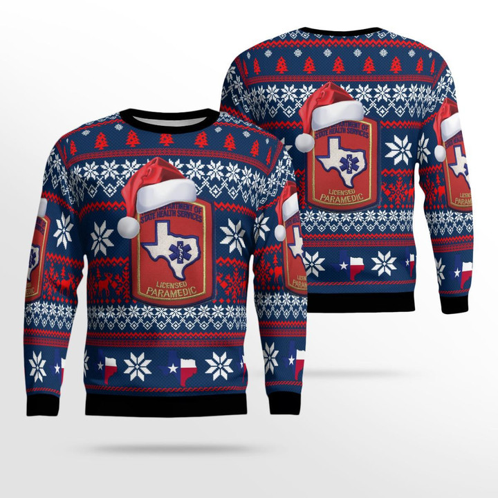 Texas Department Of State Health Services EMT Licensed Paramedic Christmas Ugly Sweater 3D TRMP2011BC07
