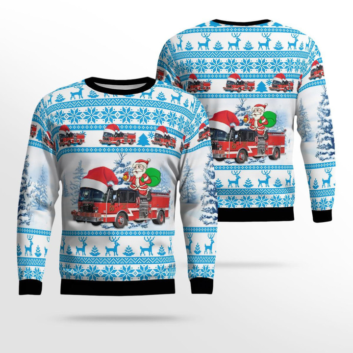 Evergreen Park, Cook County, Illinois, Evergreen Park Fire Department Christmas Ugly Sweater 3D TRHH1711BC10