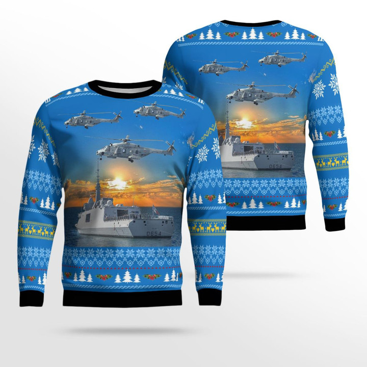 French Navy ship Auvergne & NH90 helicopter Christmas AOP Ugly Sweater NLMP1211BC16