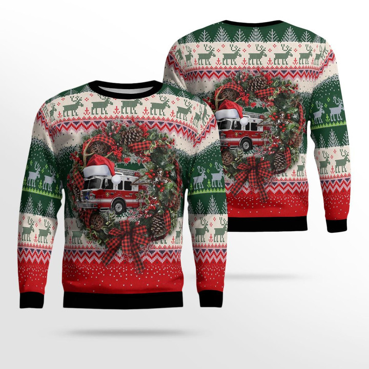 Farmingdale, New York, South Farmingdale Fire Department Christmas Ugly Sweater 3D TRMP0311BC03