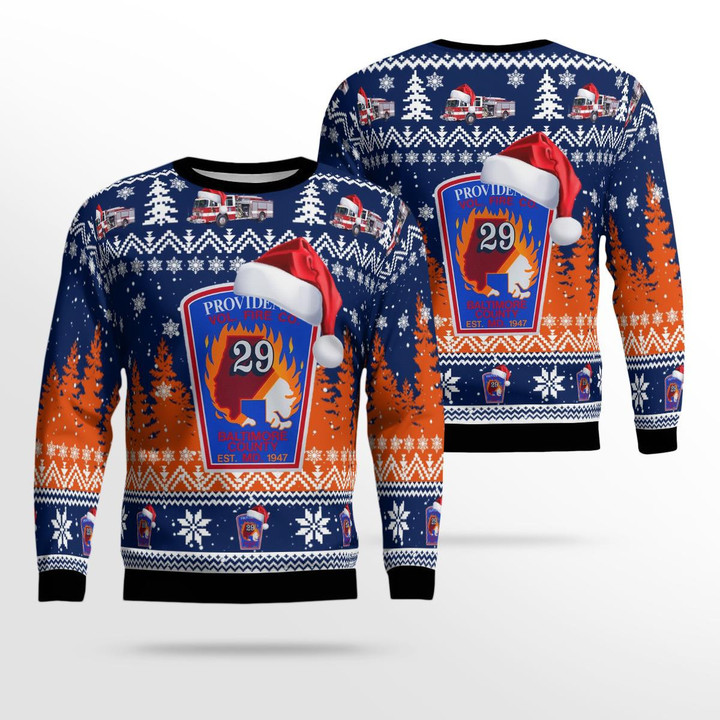 Towson, Baltimore County, Maryland, Providence Volunteer Fire Company Christmas Ugly Sweater 3D DLSI1811BC15