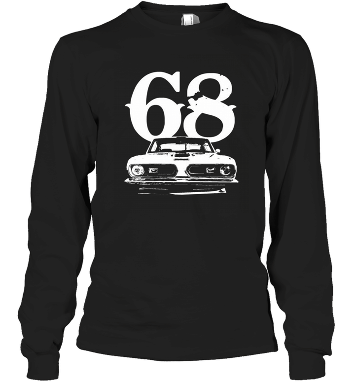 1968 Barracuda Grill View with Year Faded Look Dark Long Sleeve T-Shirt