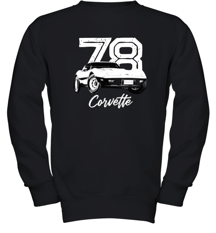 1978 Corvette Three Quarter View with Year and Model Dark Youth Sweatshirt