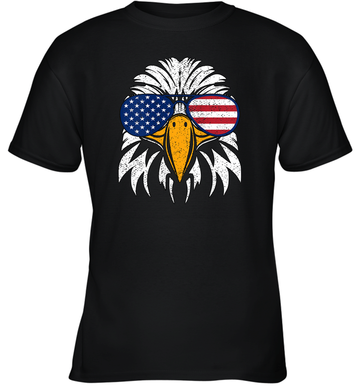 4th of July Bald Eagle Patriotic American Flag Glasses 1 Youth T-Shirt