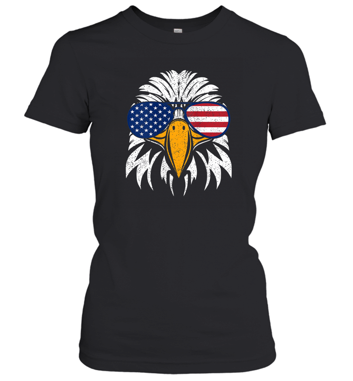 4th of July Bald Eagle Patriotic American Flag Glasses Women's T-Shirt