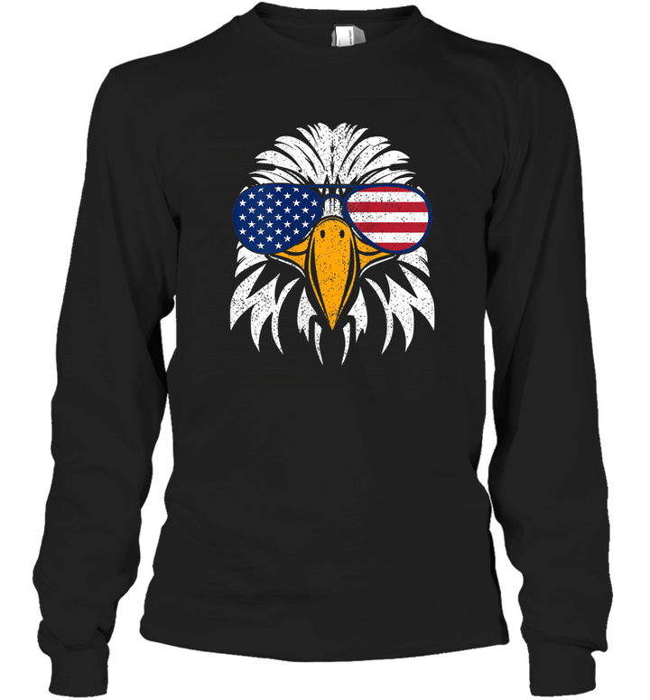 4th of July Bald Eagle Patriotic American Flag Glasses Long Sleeve T-Shirt