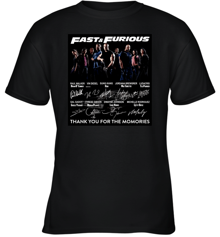 18 Years of Fast and Furious 2001 2019 9 Films Signature Thank You For The Memories Youth T-Shirt