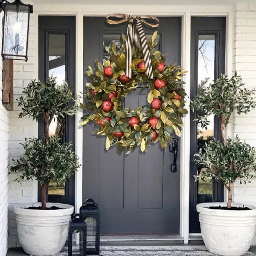 1Pc Fall Wreath Thanksgiving Front Door Pomegranate Rustic Artificial Garlands Indoor Front Porch Hanging Wreath