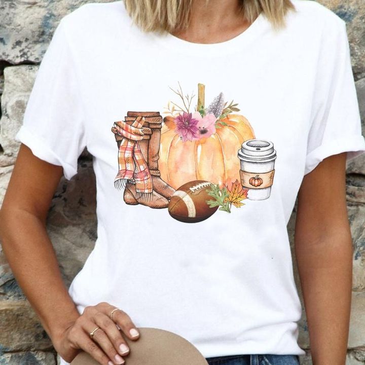 Women 90s Style Trend Style Fall Autumn Halloween Thanksgiving Pumpkin Cartoon T Print Female Graphic Top Shirt Tee T-Shirts