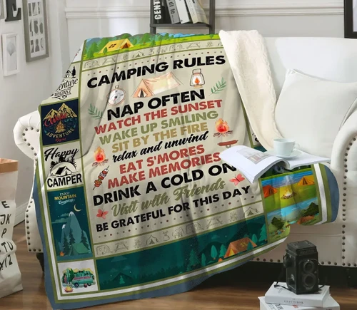 Camping Rules Fleece Blanket 052