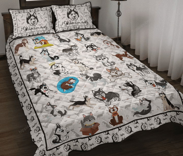 I Love Siberian Husky Quilt bedding set 184
