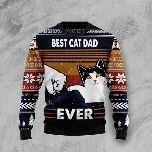 Best Cat Dad Ever Ugly Christmas Woolen Sweater