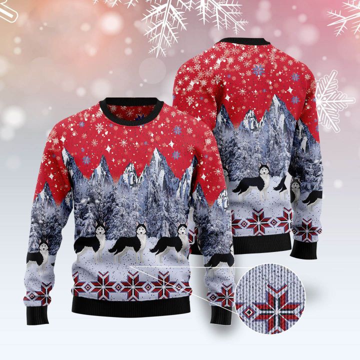 Winter Husky Ugly Christmas Wool Sweater 215