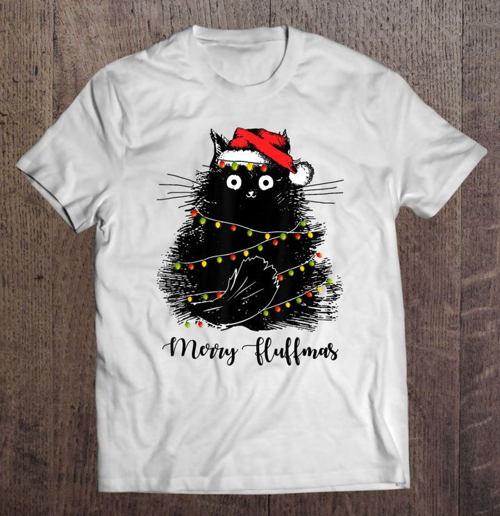 Merry Fluffmas Cat With Lamp Christmas Tshirt