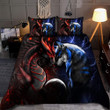 Red And Blue Dragon And Wolf Ver 3 Bedding Set Am102002