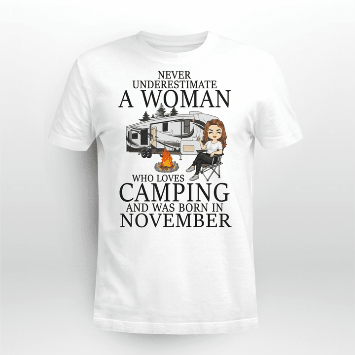Never Underestimate A November Woman Who Loves Camping Cmp2220 Cmp