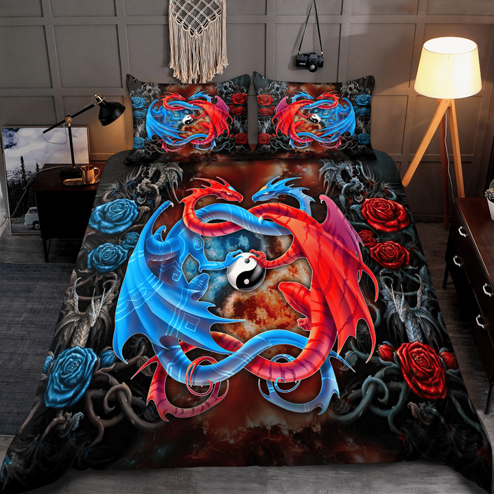 Dragon Couples Red And Blue Bedding Set