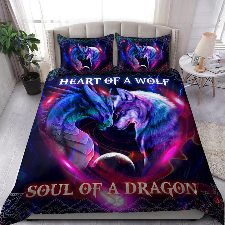 Heart Of A Wolf, Soul Of A Dragon Purple Bedding Set